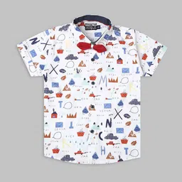 Actuel Boys Conversational Printed Spread Collar Casual Shirt With Detachable Bow-picture-42