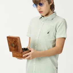 Nautica Boys Classic Striped Cotton Casual Shirt-image-73