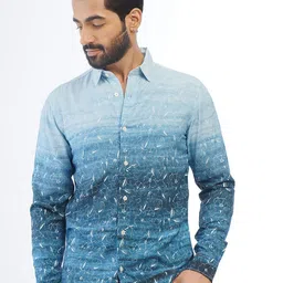 JADE BLUE Men Dyed Ombre Spread Collar Slim Fit Casual Shirt-picture-21