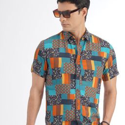 JADE BLUE Slim Fit Geometric Opaque Printed Cotton Casual Shirt-picture-0
