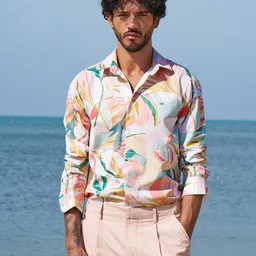 Mufti Men Slim Fit Abstract Printed Spread Collar Cotton Casual Shirt image 1