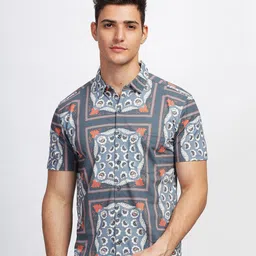 BULLMER Straight Fit Floral Printed Spread Collar Short Sleeves Casual Shirt-picture-23