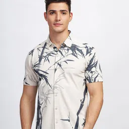 BULLMER Straight Fit Floral Printed Spread Collar Short Sleeves Cotton Casual Shirt-picture-31
