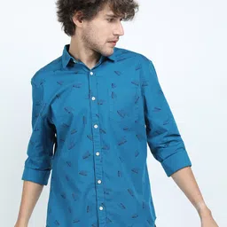 HIGHLANDER Men Blue Slim Fit Printed Cotton Casual Shirt-image-54