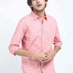 HIGHLANDER Men Pink Slim Fit Printed Casual Shirt-picture-26