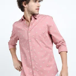HIGHLANDER Men Pink Slim Fit Printed Cotton Casual Shirt-picture-17