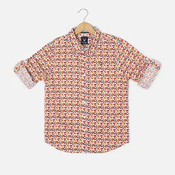 Allen Solly Junior Boys Slim Fit Floral Printed Roll-Up Sleeves Cotton Casual Shirt-picture-14