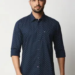 Basics Men Navy Blue & White Slim Fit Printed Pure Cotton Casual Shirt-picture-17