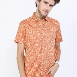 HIGHLANDER Men Orange Slim Fit Floral Printed Casual Shirt-picture-22