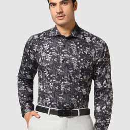 Blackberrys Floral Printed Spread Collar Chest Pocket Slim Fit Cotton Formal Shirt-picture-13
