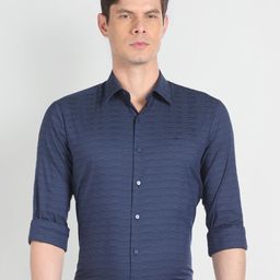 Arrow New York Slim Fit Horizontal Striped Spread Collar Twill Formal Shirt-picture-19