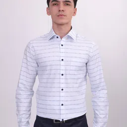 LOUIS STITCH Horizontal Stripes Comfort Opaque Printed Formal Shirt-picture-24
