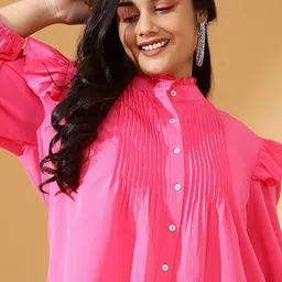 CURVE BY KASSUALLY Mandarin Collar Puff Sleeve Boxy Top image 5