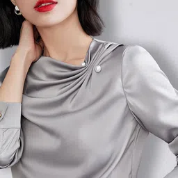 JC Collection Grey Cuffed Sleeves Cowl Neck Top image 2