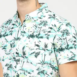 HIGHLANDER Men White Slim Fit Floral Opaque Tropical Printed Casual Shirt image 2