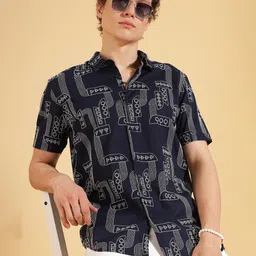 HERE&NOW Men Geometric Printed Spread Collar Casual Shirt image 2