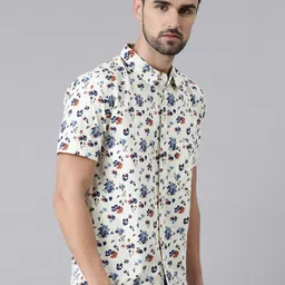 Joven Men Cream-Coloured Comfort Slim Fit Floral Printed Casual Shirt image 4