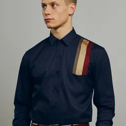 HE SPOKE Smart Tailored Fit Colourblocked Cotton Formal Shirt image 3