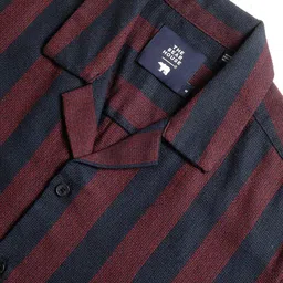 THE BEAR HOUSE Striped Cuban Collar Oxford Weave Opaque Casual Shirt image 3