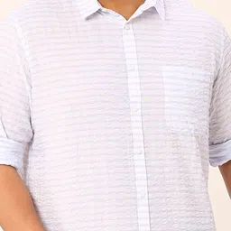 Sztori Plus Size Standard Horizontal Striped Roll-Up Sleeves Pure Cotton Casual Shirt image 3