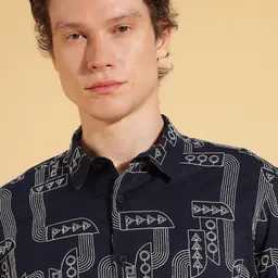 HERE&NOW Men Geometric Printed Spread Collar Casual Shirt image 4