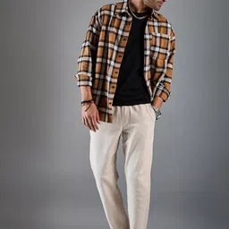 CHIMPAAANZEE Oversized Tartan Checked Spread Collar Casual Shirt image 5