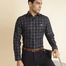 Andamen Tartan Checks Premium Slim Fit Linen Formal Shirt image 4