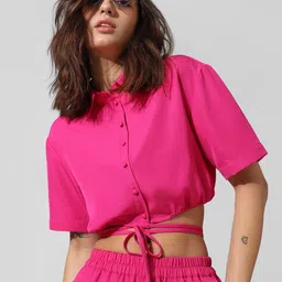 ONLY Spread Collar Crop Linen Extended Sleeves Casual Shirt Style Tops-image-40