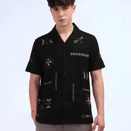 Flying Machine Men Cuban Collar Abstract Printed Cotton Casual Shirt image 2