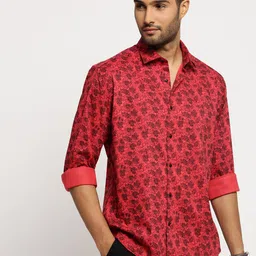 SHOWOFF Spread Collar Standard Slim Fit Floral Printed Casual Cotton Shirt-image-43