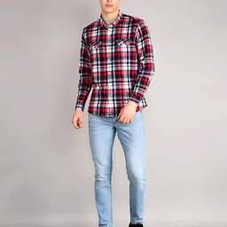 TIM PARIS Standard Tartan Checked Cotton Casual Shirt image 5