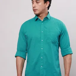 Raymond Men Solid Spread Collar Slim-Fit Casual Shirts image 1