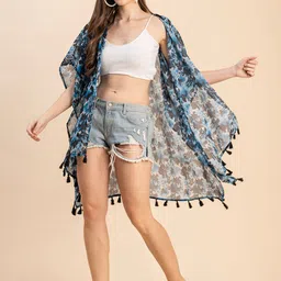 Moomaya Floral Printed Waterfall Shrug image 4