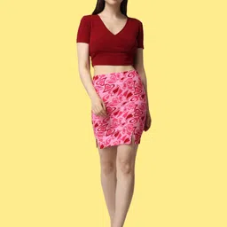 Popwings Pack Of 2 Heart Printed Knee Length Pencil Skirts image 5