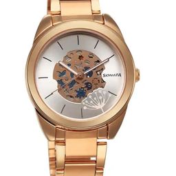 Sonata Women Silver-Toned Brass Skeleton Dial & Stainless Steel Straps Analogue Watch 8182WM01-picture-28
