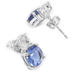 MINUTIAE Silver-Toned & Blue Crystal Studded Contemporary Studs Earrings image 2