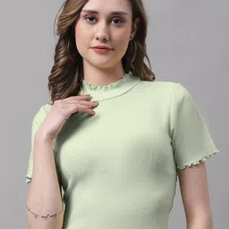 FBAR Pack Of 2 Ribbed High Neck Bio Wash Cotton Fitted Crop Tops image 2