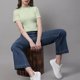 FBAR Pack Of 2 Ribbed High Neck Bio Wash Cotton Fitted Crop Tops image 4