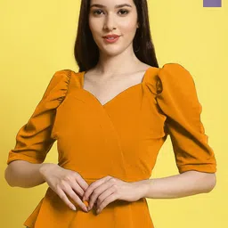 Fabflee Pack Of 2 Puff Sleeve Sweet Heart Neck Casual Tops-image-10