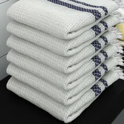 Athom Trendz Set Of 6 White Solid 210 GSM Cotton Bath Towels image 2