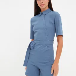 Trendyol Women Blue Textured Jumpsuit with Belt-picture-10