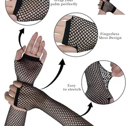 iktu Fishnet Gloves Fingerless For Women Fish Net Arm Sleeve Mesh Emo Goth 80s Scene Accessories image 2
