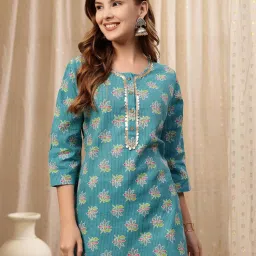 Zelena Teal Cotton Zipless Maternity Feeding Top - Embroidered Neck-image-96