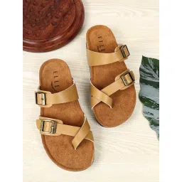 ELLE Women Khaki Ergonomic Toe-Loop Buckle Sandals image 4