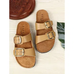 ELLE Women Khaki Classic Buckle Slide Sandals image 4