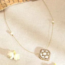 Rubans 22K Gold-Plated Kundan & Cubic Zirconia Pendant Necklace with Pearl Detailing image 3