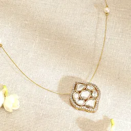 Rubans 22K Gold-Plated Kundan & Cubic Zirconia Pendant Necklace with Pearl Detailing image 2