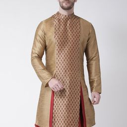 DEYANN Men Brown & Maroon Ethnic Motifs Panelled Dupion Silk Kurta with Patiala-picture-41