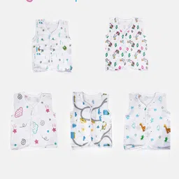 PINKBUNNY Infants Pack Of 5 Printed Pure Cotton Jhabla PBJH1 image 3
