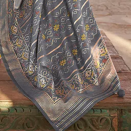 Anouk Mustard & Grey Ethnic Woven Design Zari Patola Saree image 4